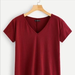 SHEIN Red v neck tee with scoop hem